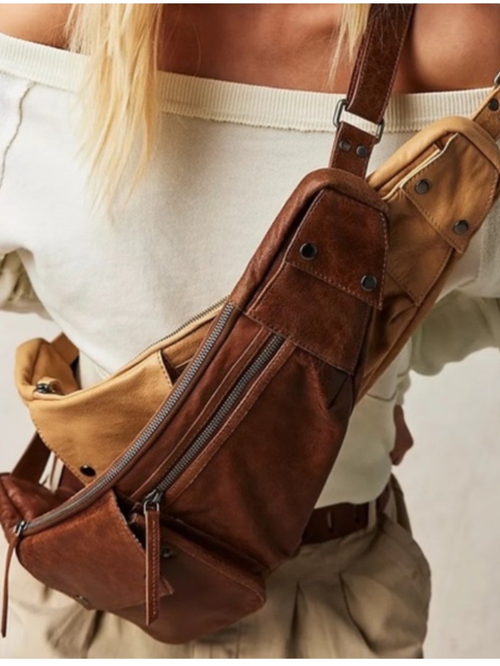 We the Free Belfast Leather Tan Leather Crossbody Sling Bag RARE